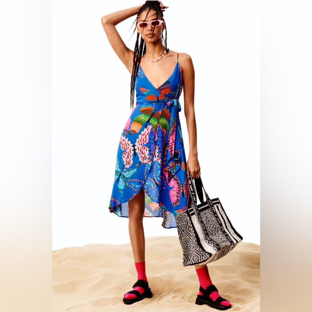 DESIGUAL Exotic Abstract Print Wrap Dress Size M NWOT